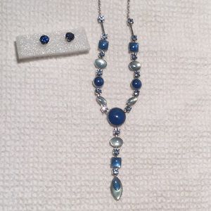Lovely 2 Tone Blue Delicate Necklace & earrings